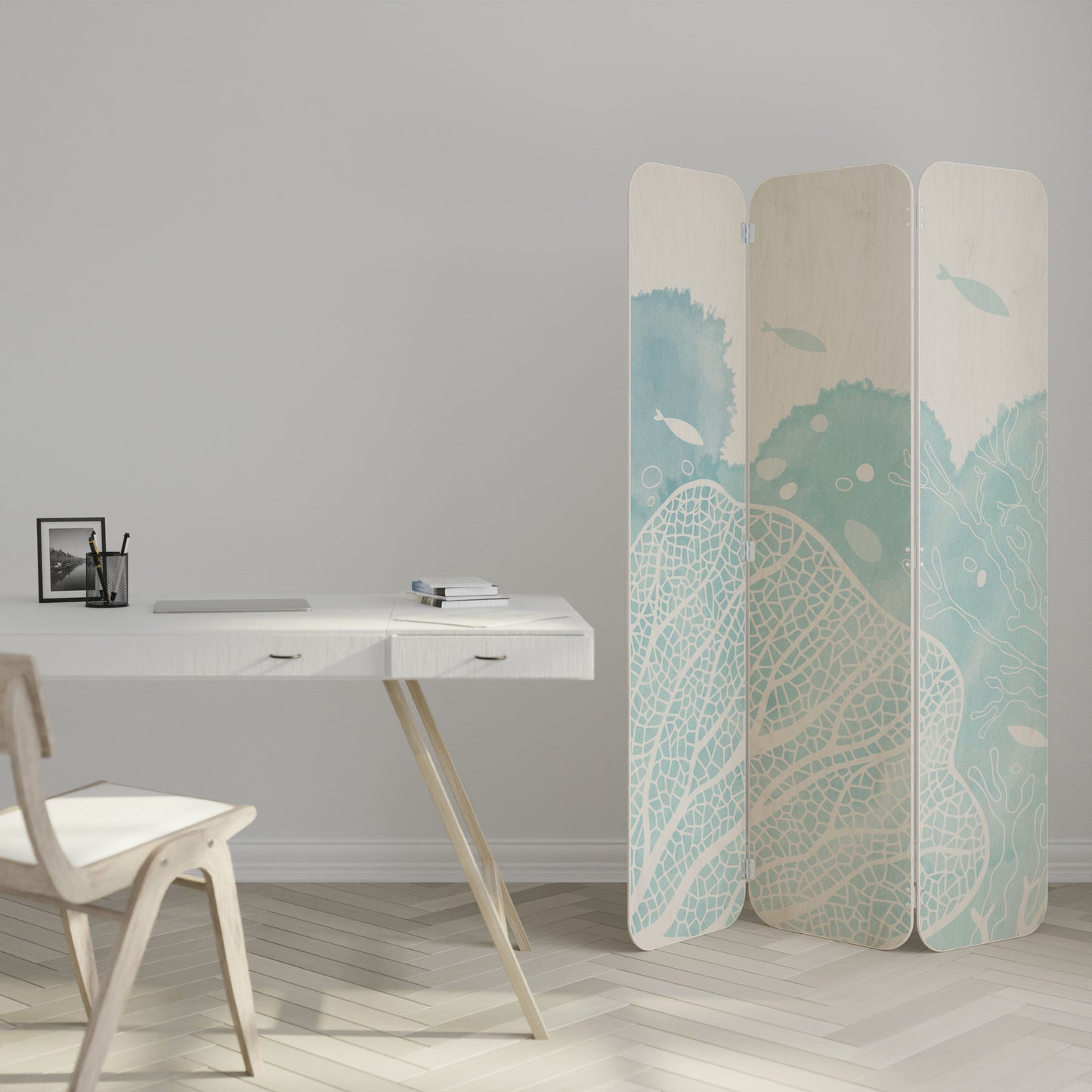 UNDERWATER PLEASURES 3-Panel Plywood Room Divider