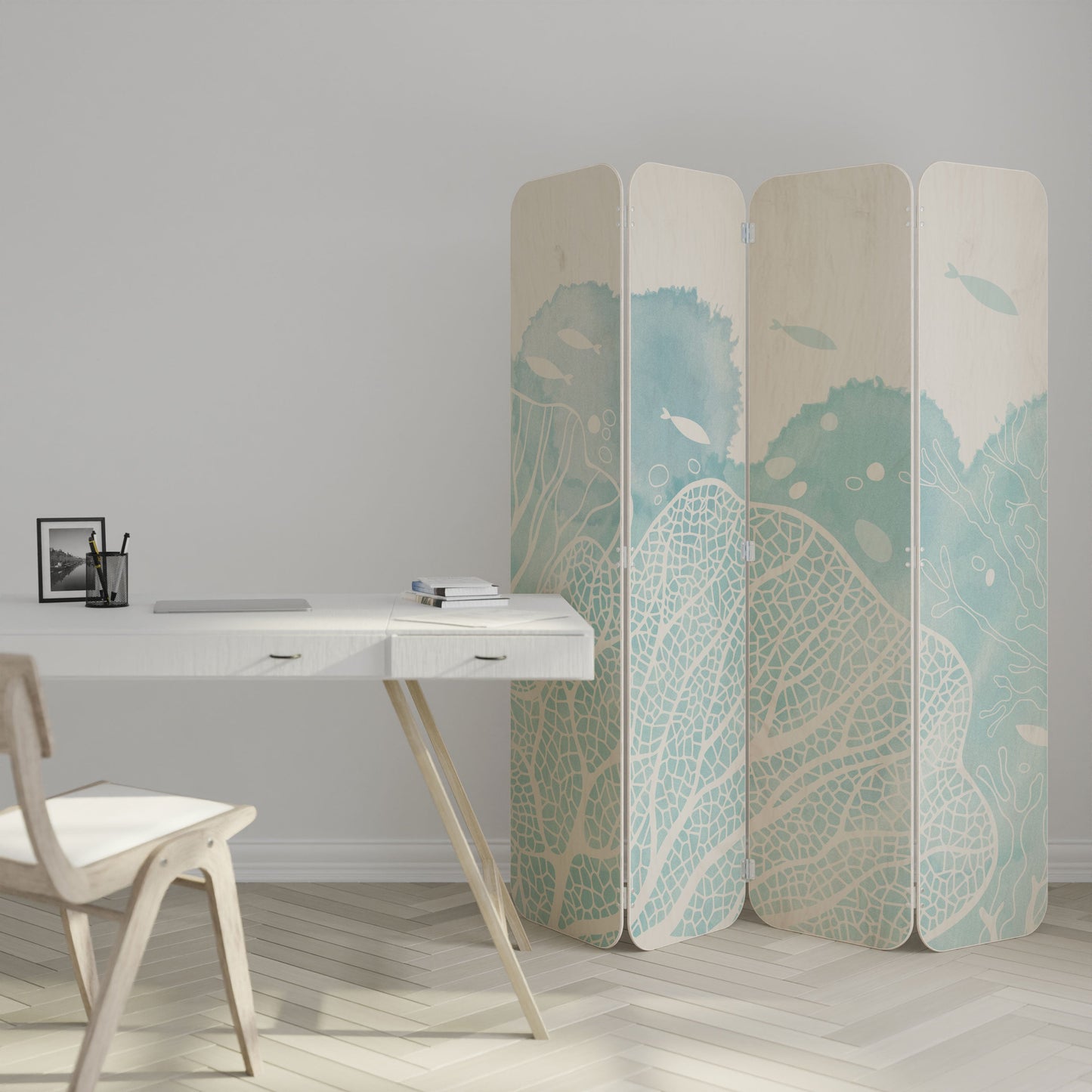 UNDERWATER PLEASURES 4-Panel Plywood Room Divider