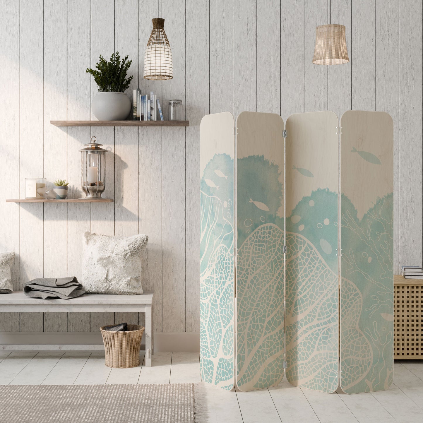 UNDERWATER PLEASURES 4-Panel Plywood Room Divider