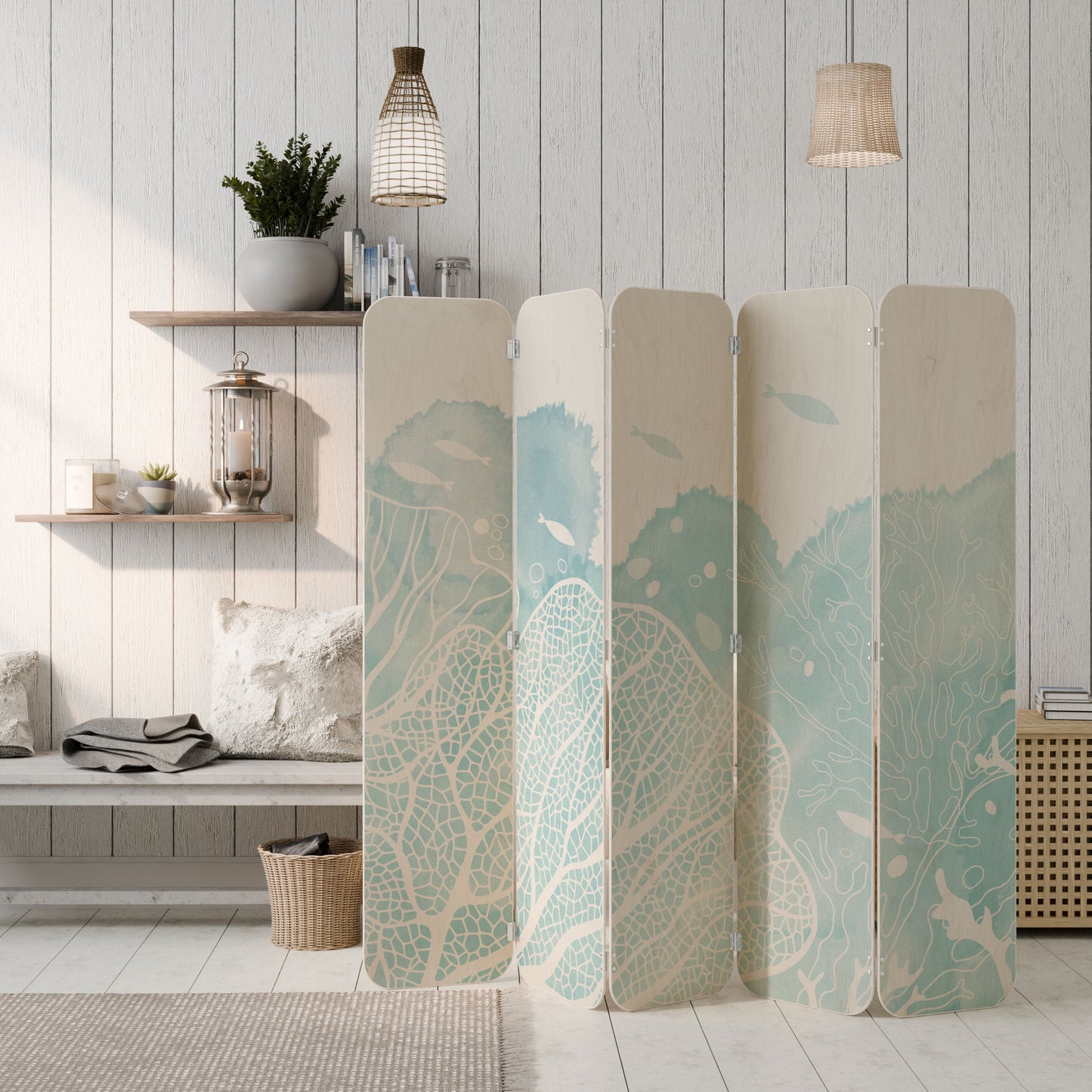 UNDERWATER PLEASURES 5-Panel Plywood Room Divider