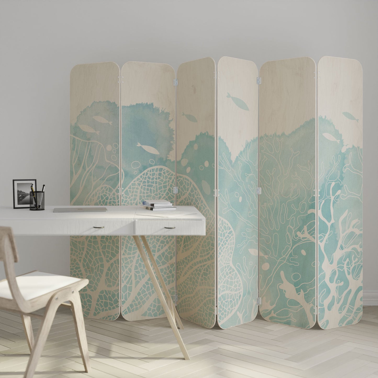 UNDERWATER PLEASURES 6-Panel Plywood Room Divider