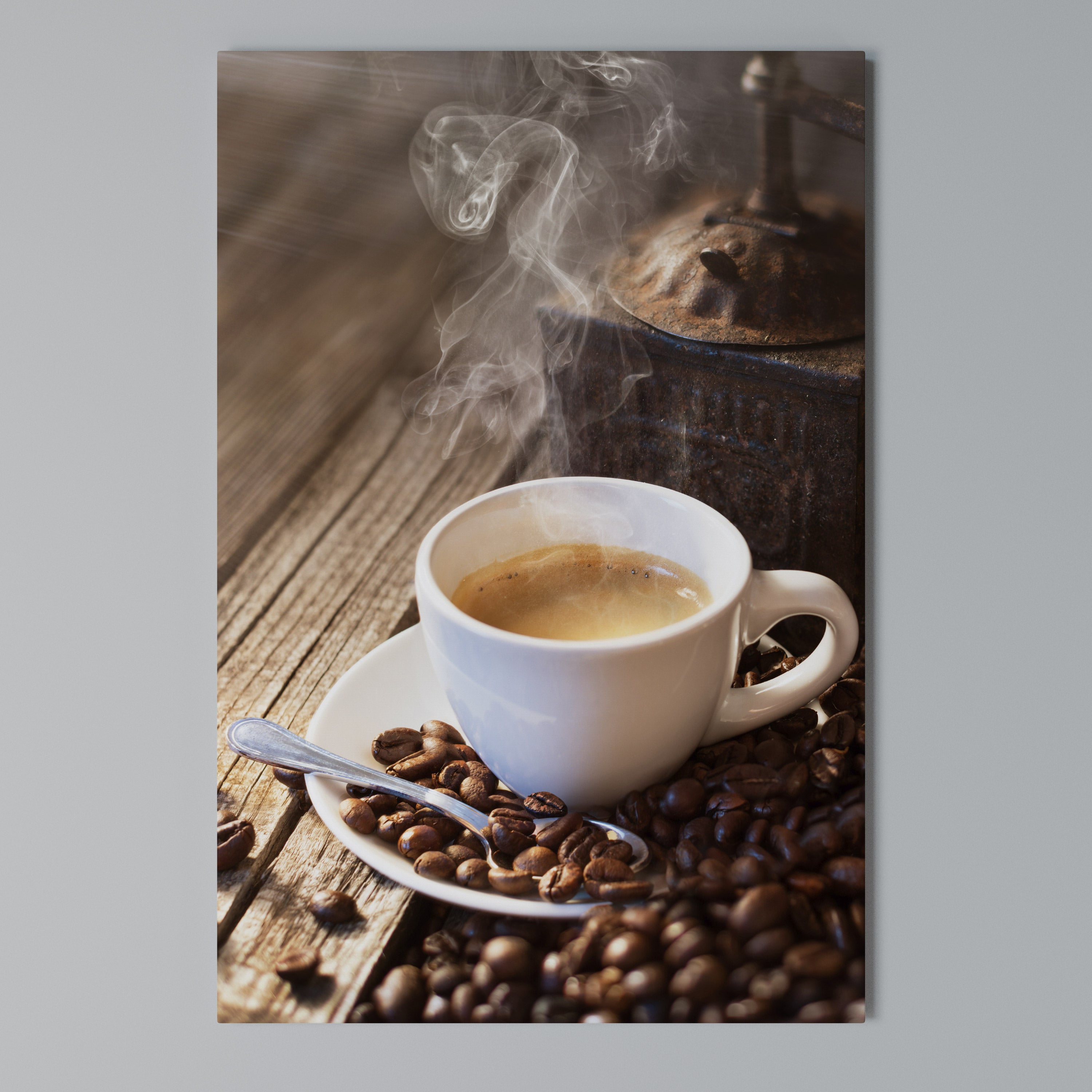 STEAMING BREWED DELIGHT Cuadro en lienzo vertical