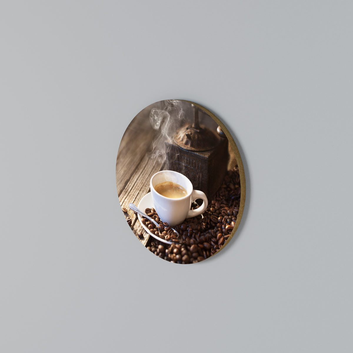 STEAMING BREWED DELIGHT Round Wall Art