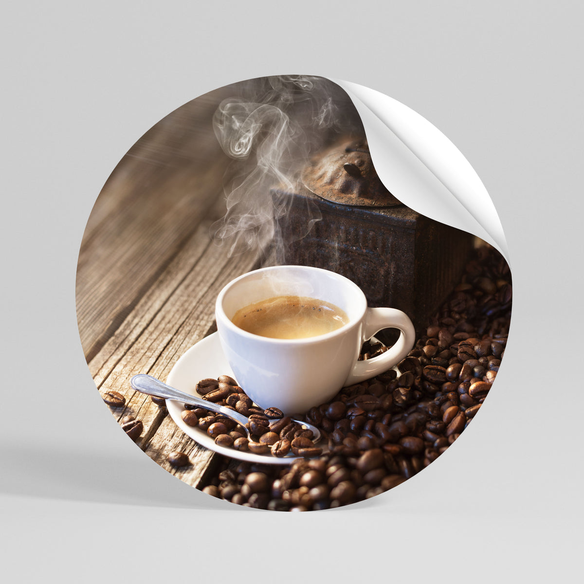 STEAMING BREWED DELIGHT Runder Wandsticker zum Abziehen und Aufkleben
