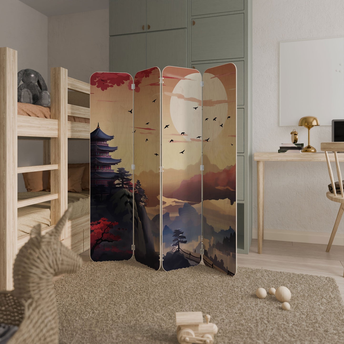 JAPANESE AURA 4-Panel Plywood Room Divider