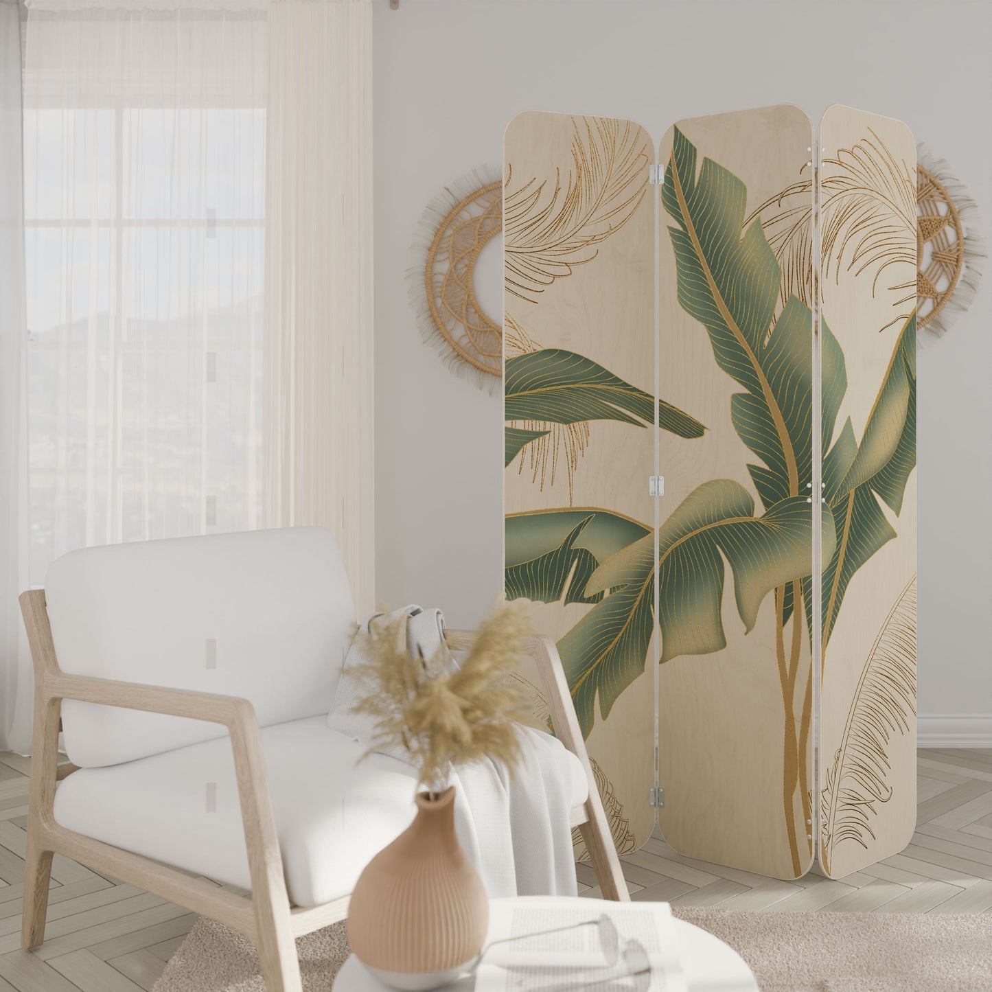 GENTLE HARMONY 3-Panel Plywood Room Divider