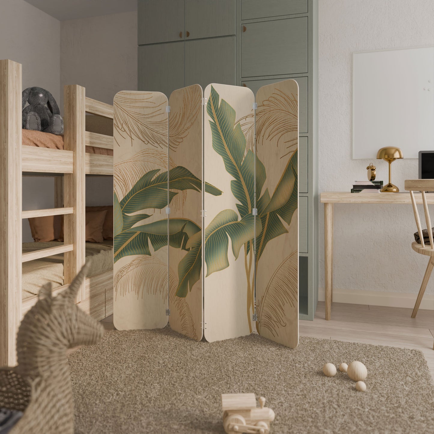 GENTLE HARMONY 4-Panel Plywood Room Divider