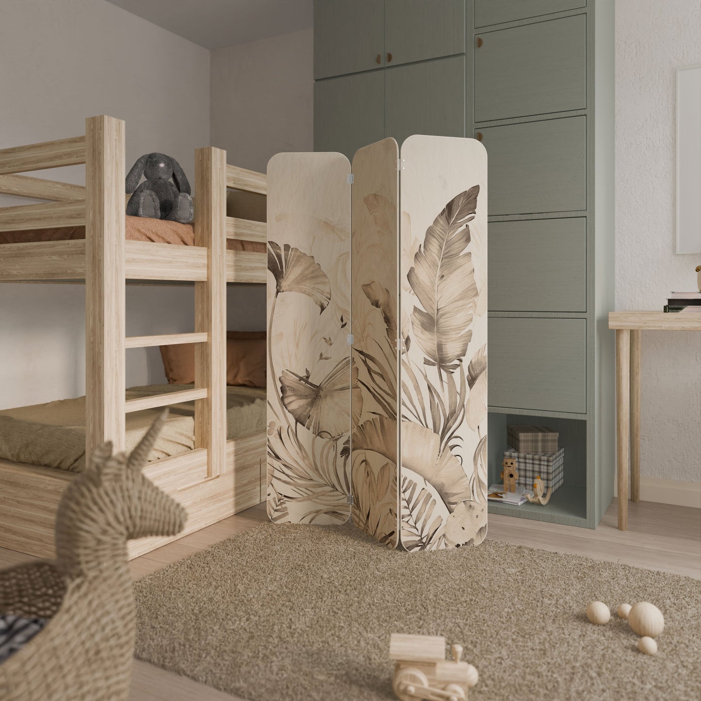 WILD TENDERNESS 3-Panel Plywood Room Divider