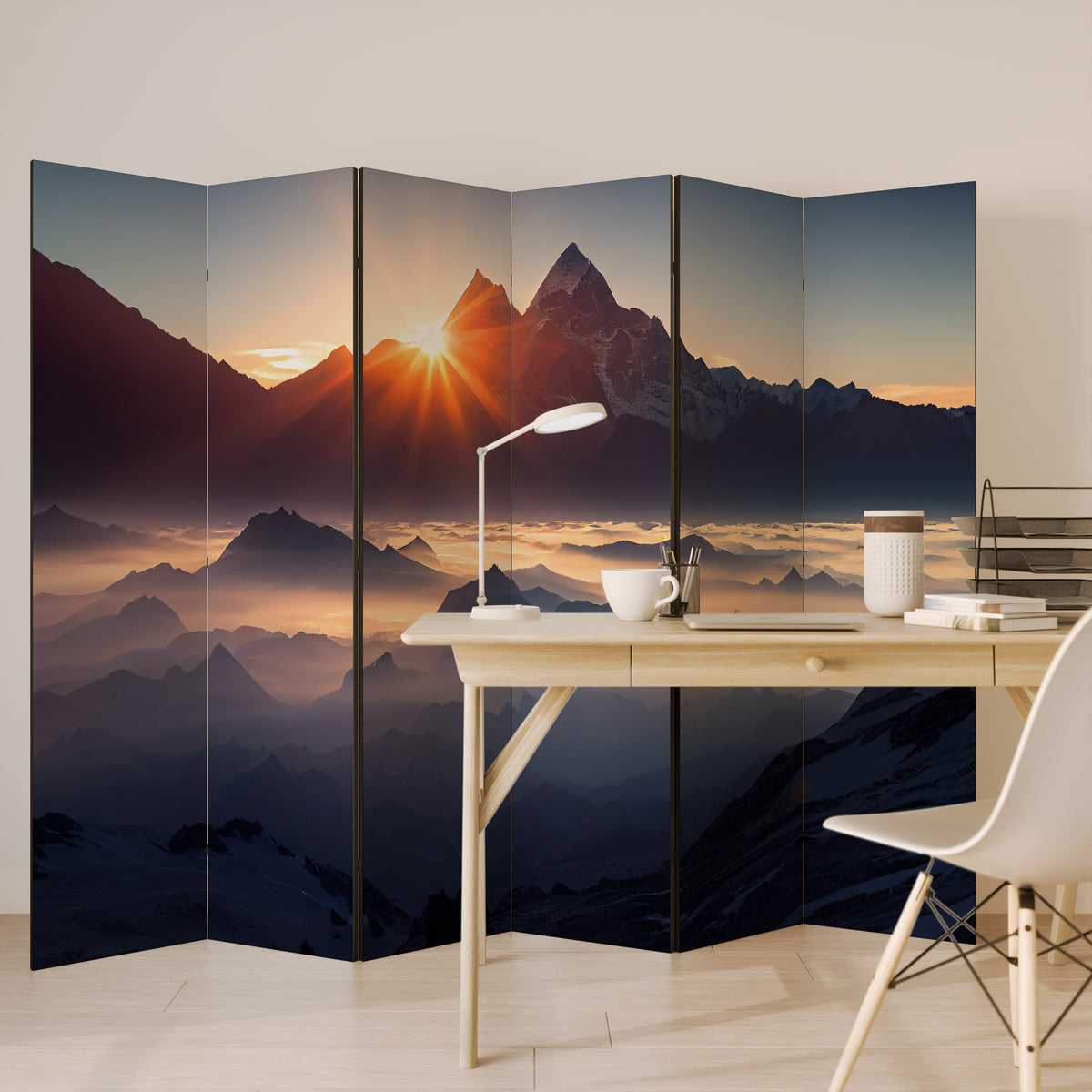 MOUNTAINS AT DAWN 6-Panel Room Divider