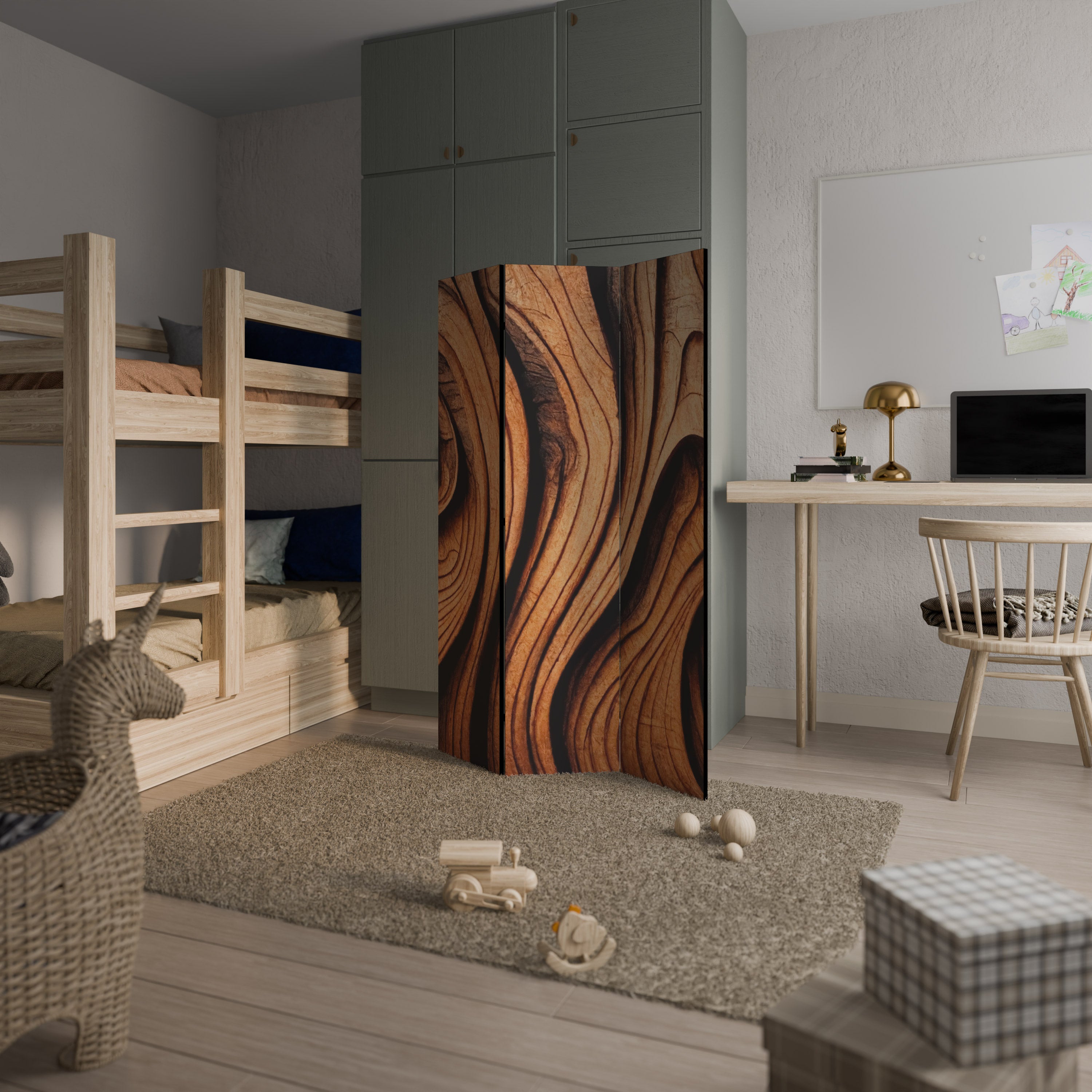 WOODEN WAVES UNFOLDED Dekorativ rumsavdelare – 3 paneler