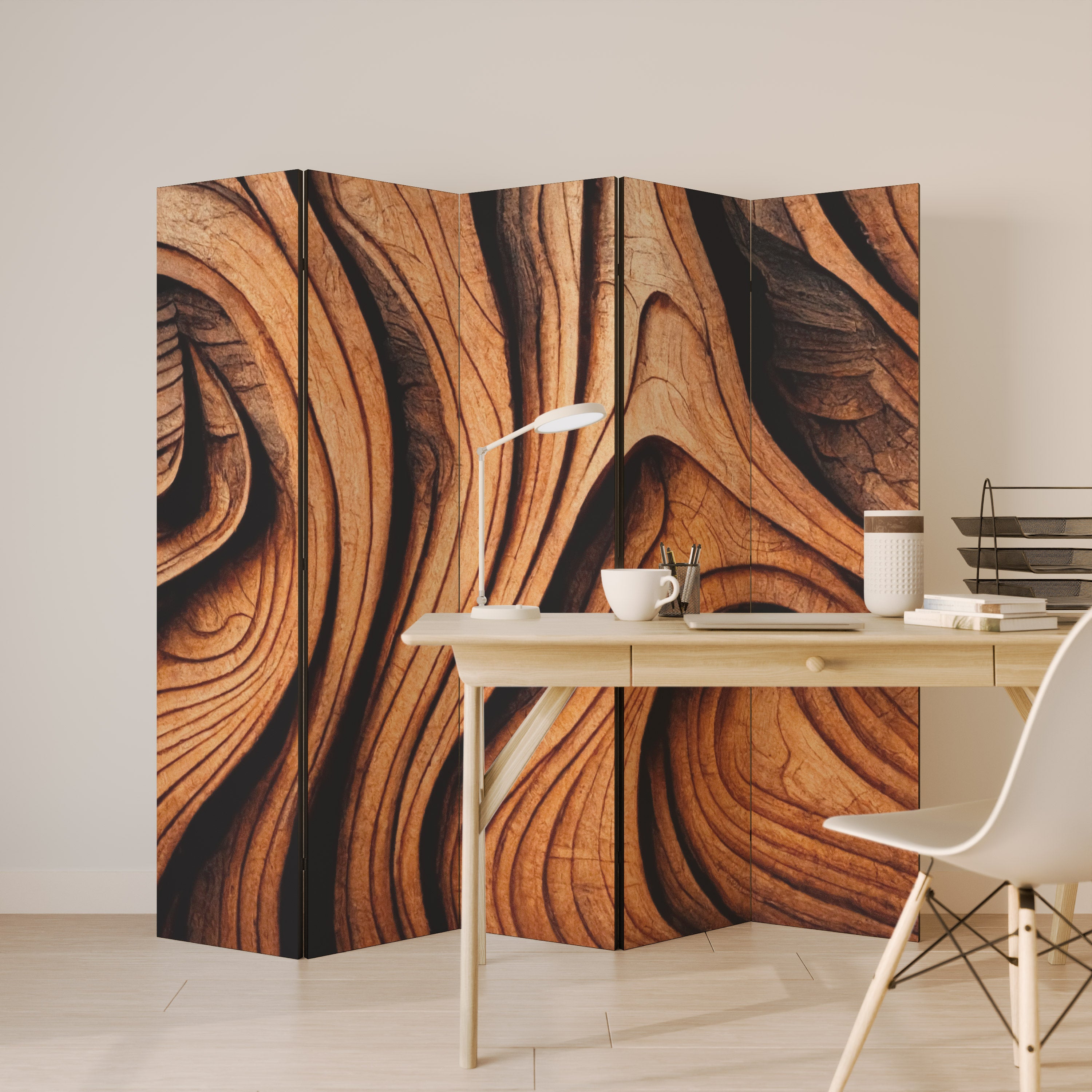 WOODEN WAVES UNFOLDED 5-Panel Room Divider