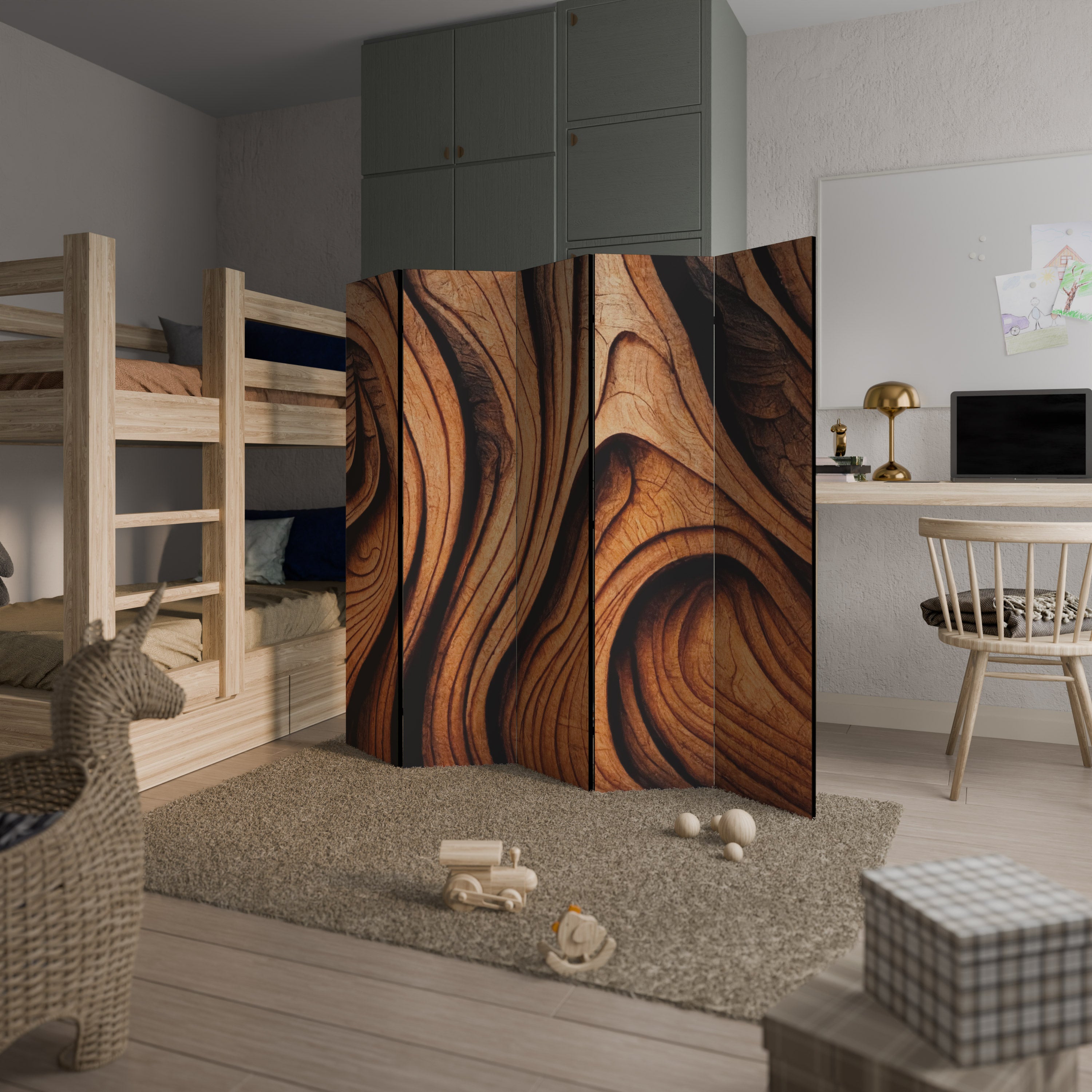 WOODEN WAVES UNFOLDED 5-Panel Room Divider
