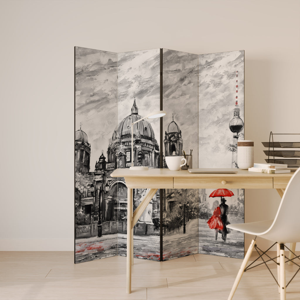 RED LEAVES EMBRACE 4-Panel Room Divider