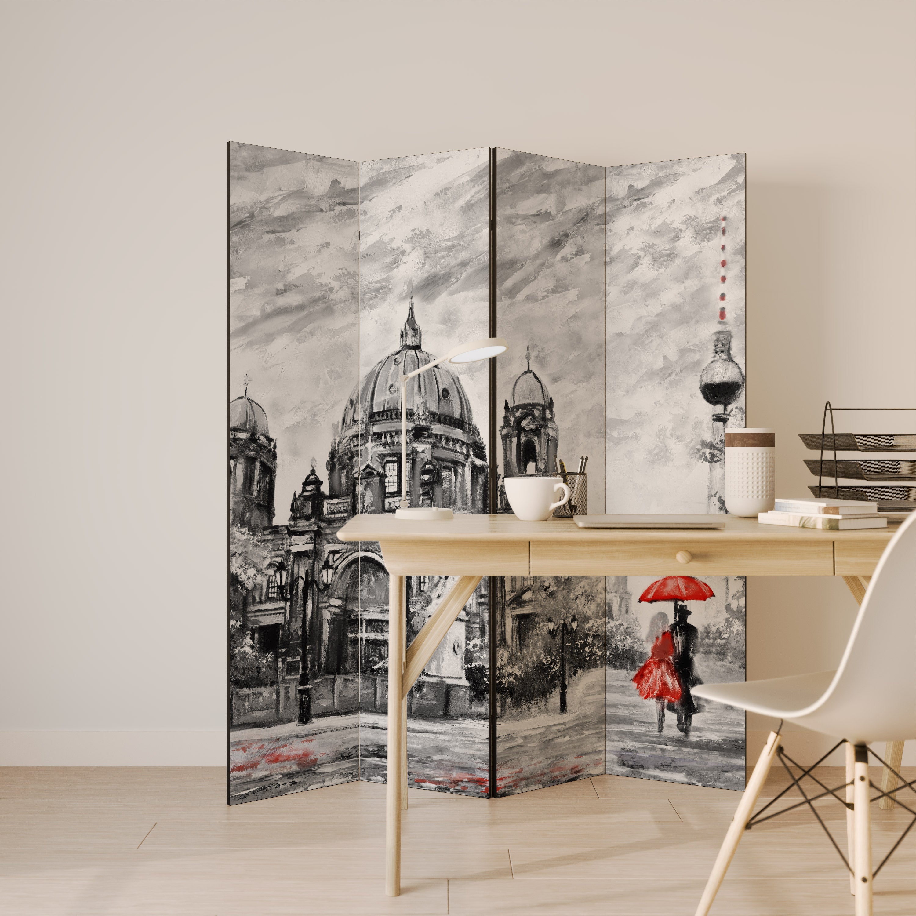 RED LEAVES EMBRACE 4-Panel Room Divider