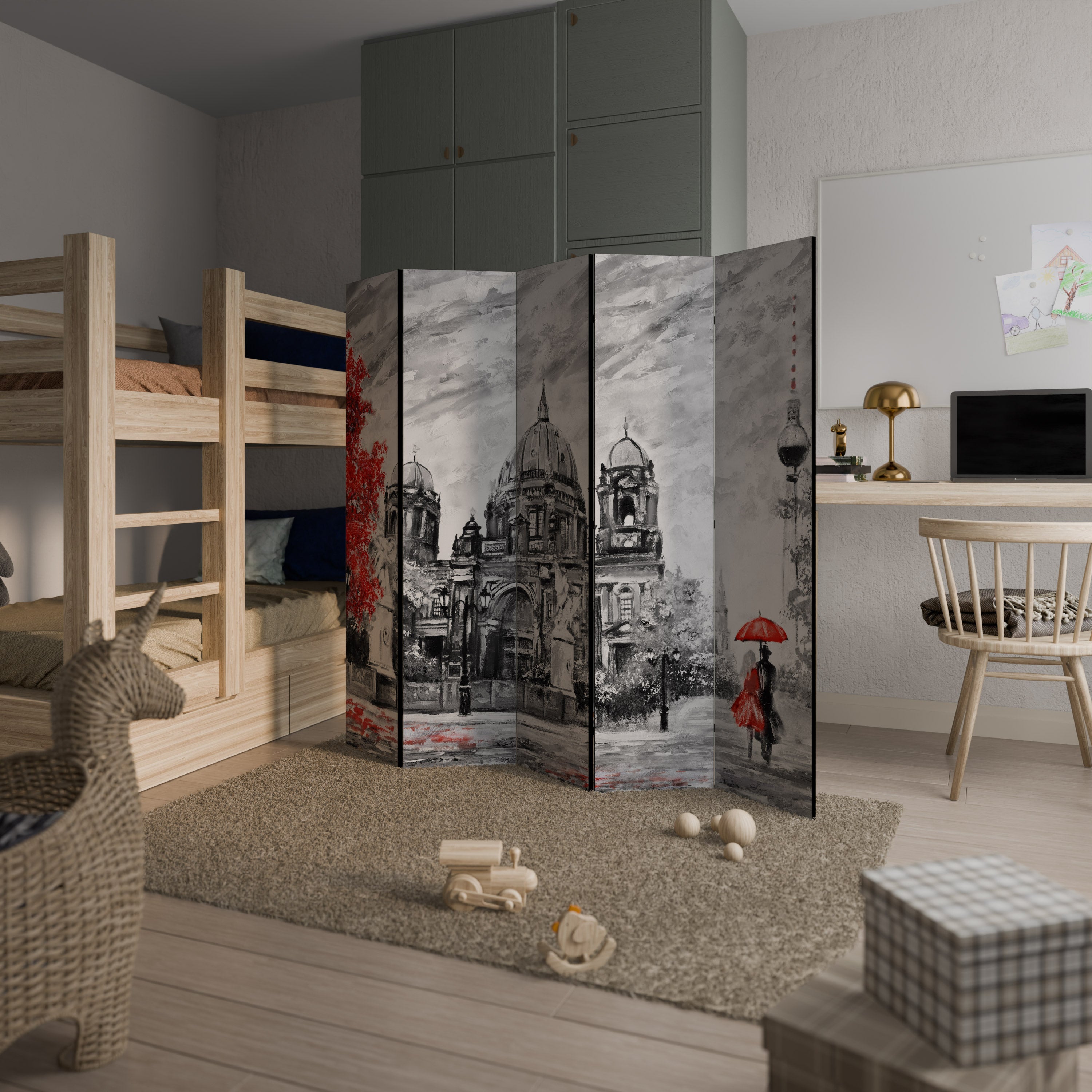 RED LEAVES EMBRACE Dekorativ rumsavdelare – 5 paneler