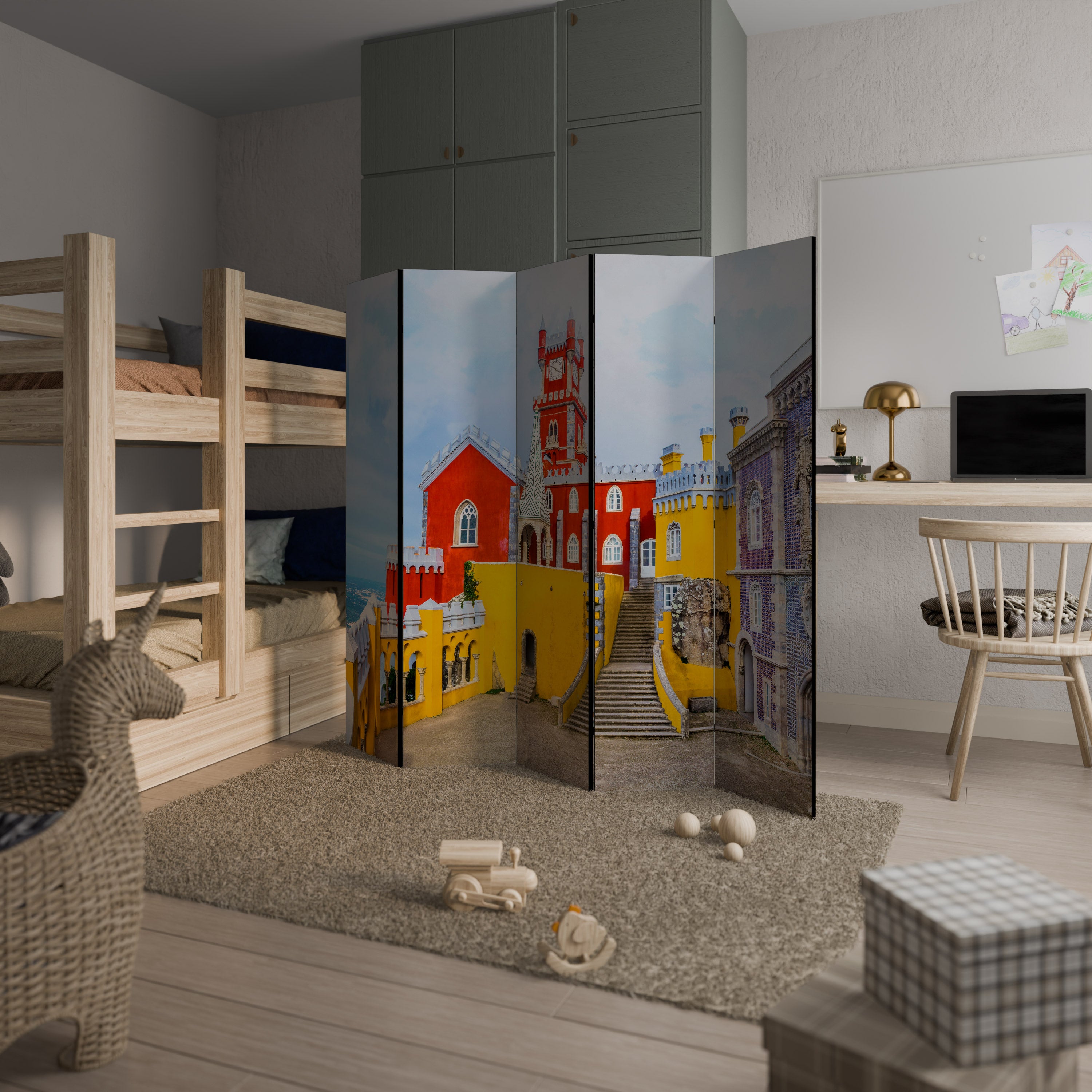 COLORFUL CASTLE CORRIDORS Dekorativ rumsavdelare – 5 paneler