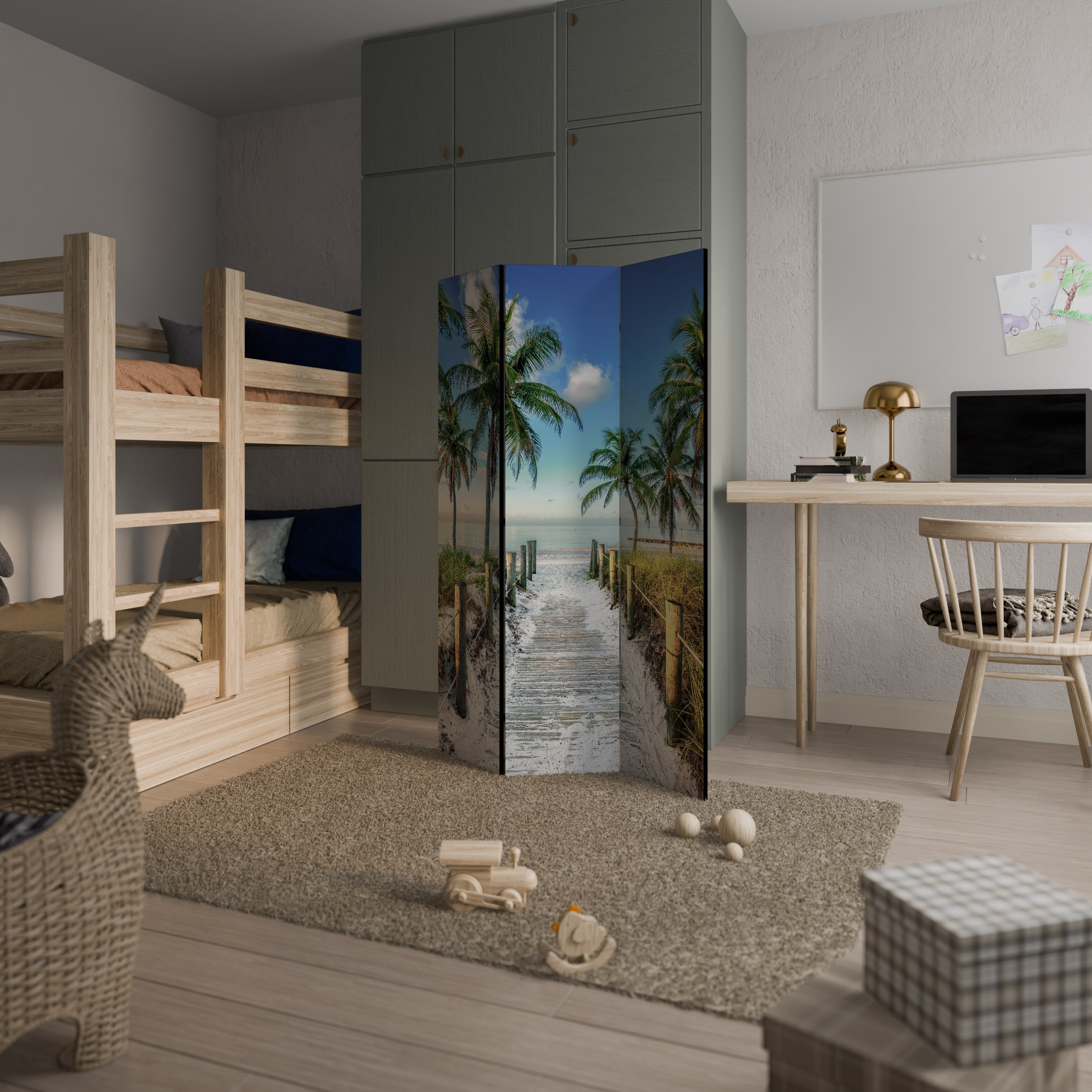 BREEZY COASTAL RETREAT 3-Panel Room Divider