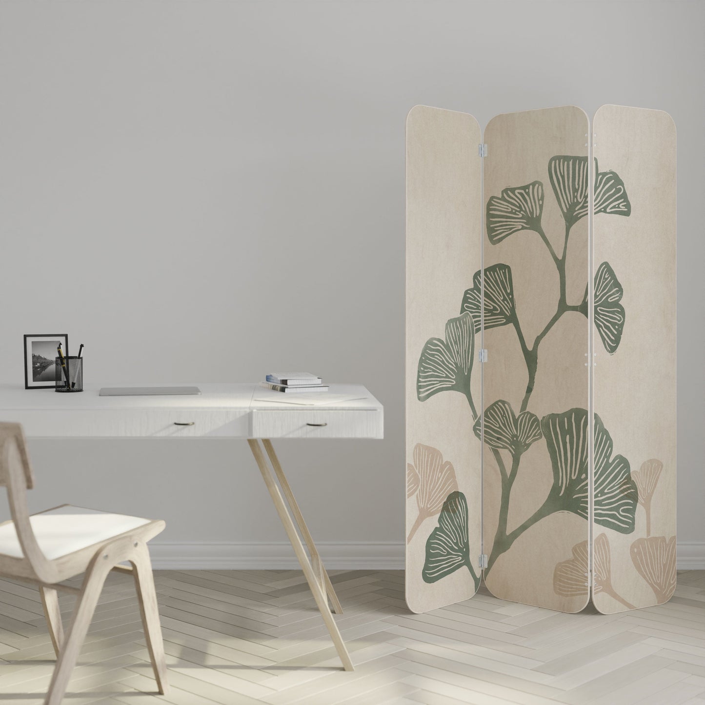 THE GOST OF GINKGO 3-Panel Plywood Room Divider