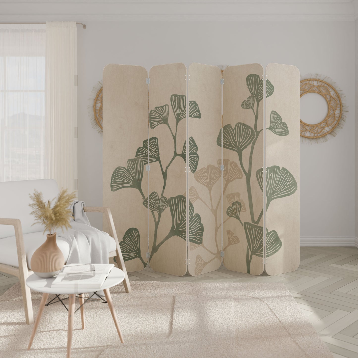 THE GOST OF GINKGO 5-Panel Plywood Room Divider