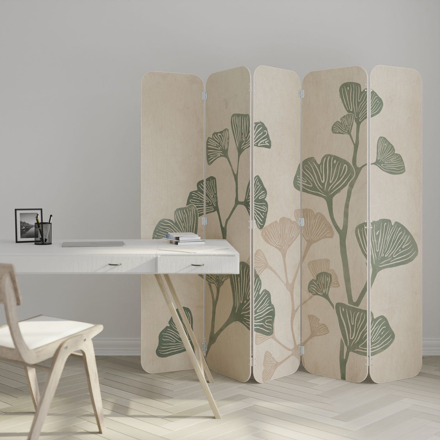 THE GOST OF GINKGO 5-Panel Plywood Room Divider