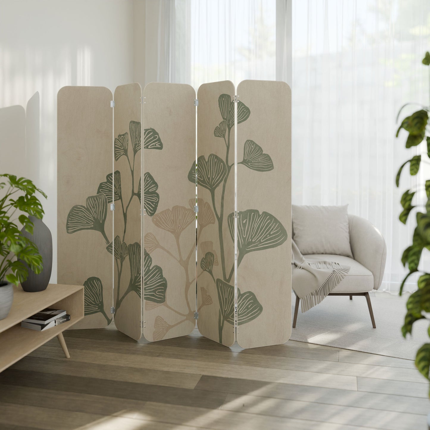 THE GOST OF GINKGO 5-Panel Plywood Room Divider