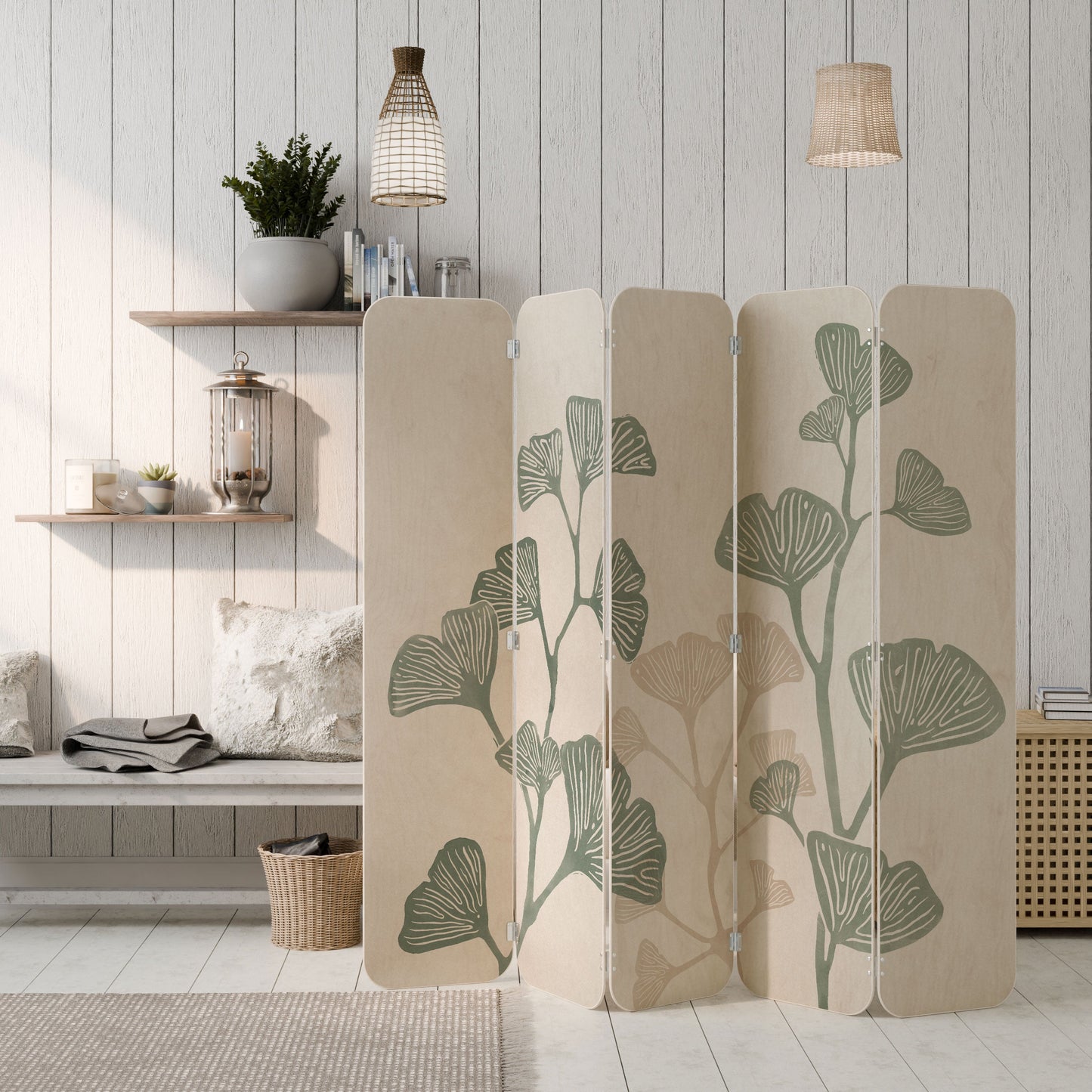 THE GOST OF GINKGO 5-Panel Plywood Room Divider