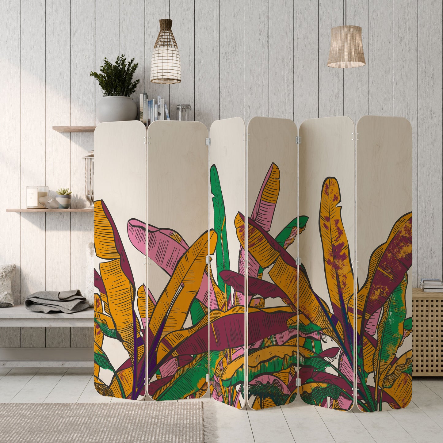 TROPICAL GLOW 6-Panel Plywood Room Divider