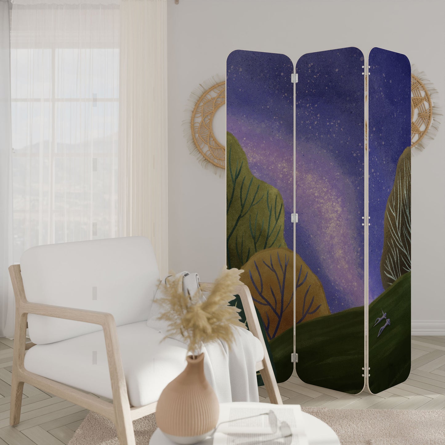 STARLIT VIBE 3-Panel Plywood Room Divider