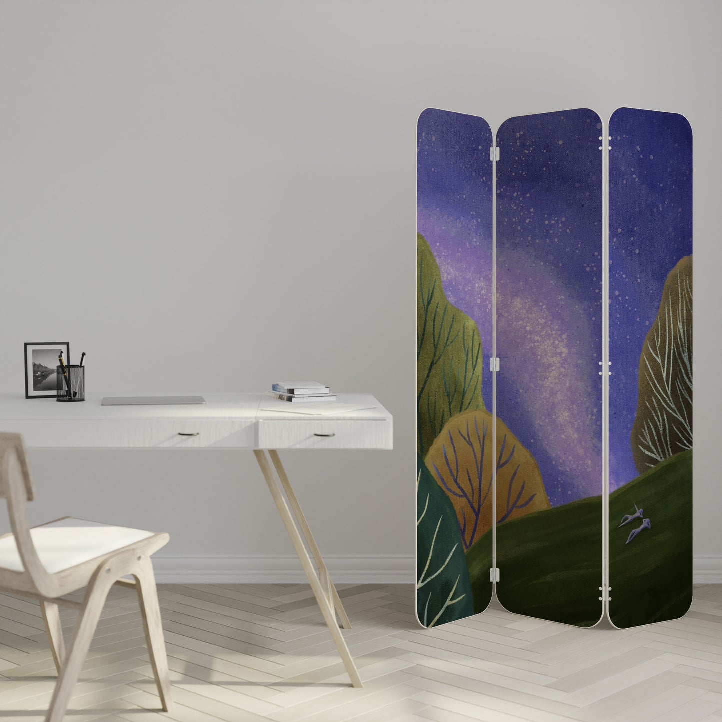 STARLIT VIBE 3-Panel Plywood Room Divider