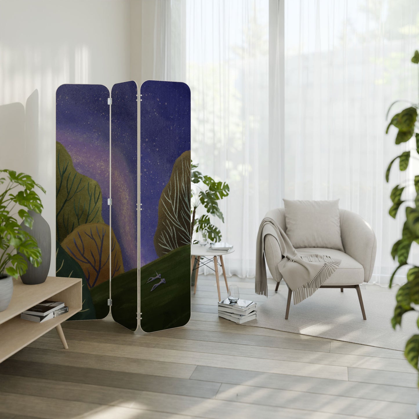 STARLIT VIBE 3-Panel Plywood Room Divider