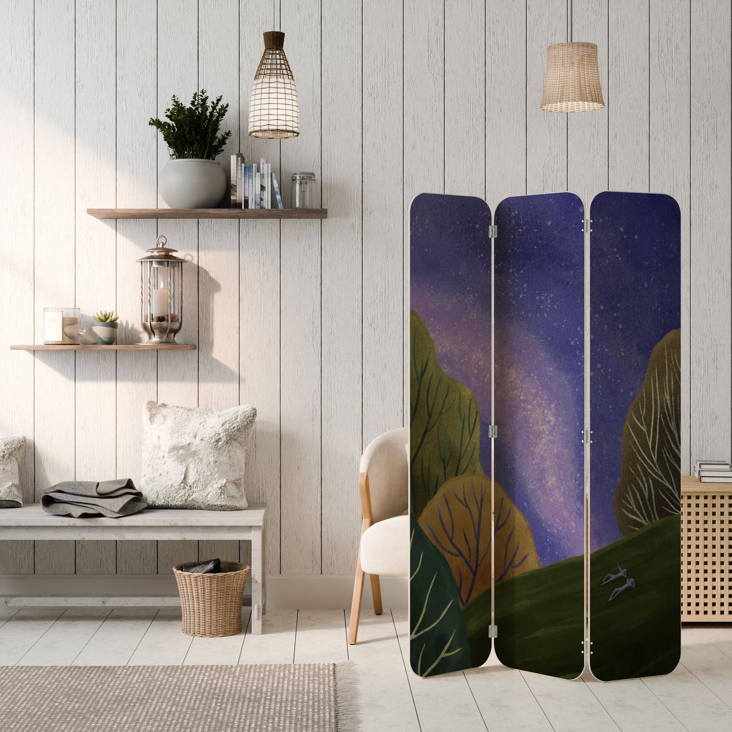 STARLIT VIBE 3-Panel Plywood Room Divider