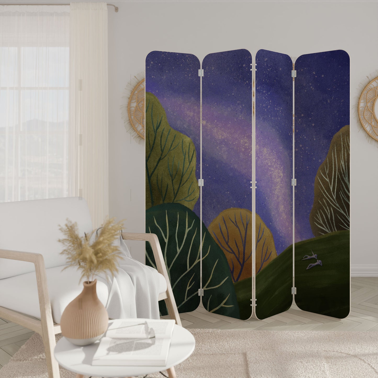 STARLIT VIBE 4-Panel Plywood Room Divider