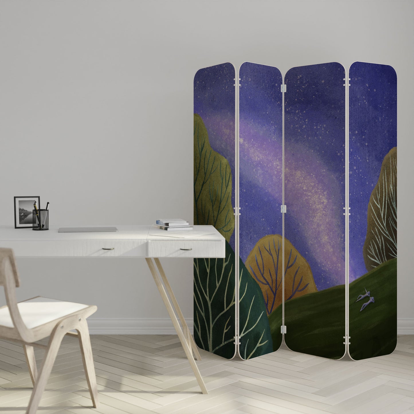 STARLIT VIBE 4-Panel Plywood Room Divider