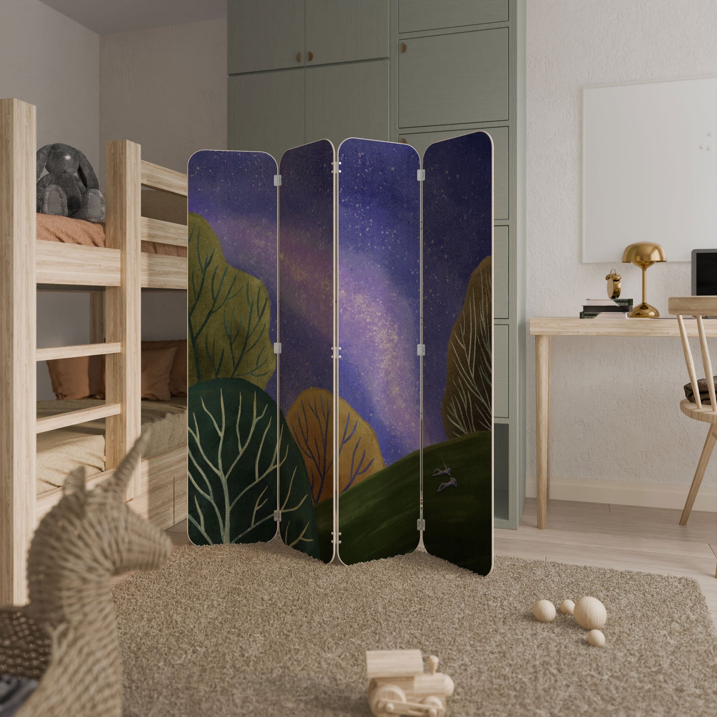 STARLIT VIBE 4-Panel Plywood Room Divider