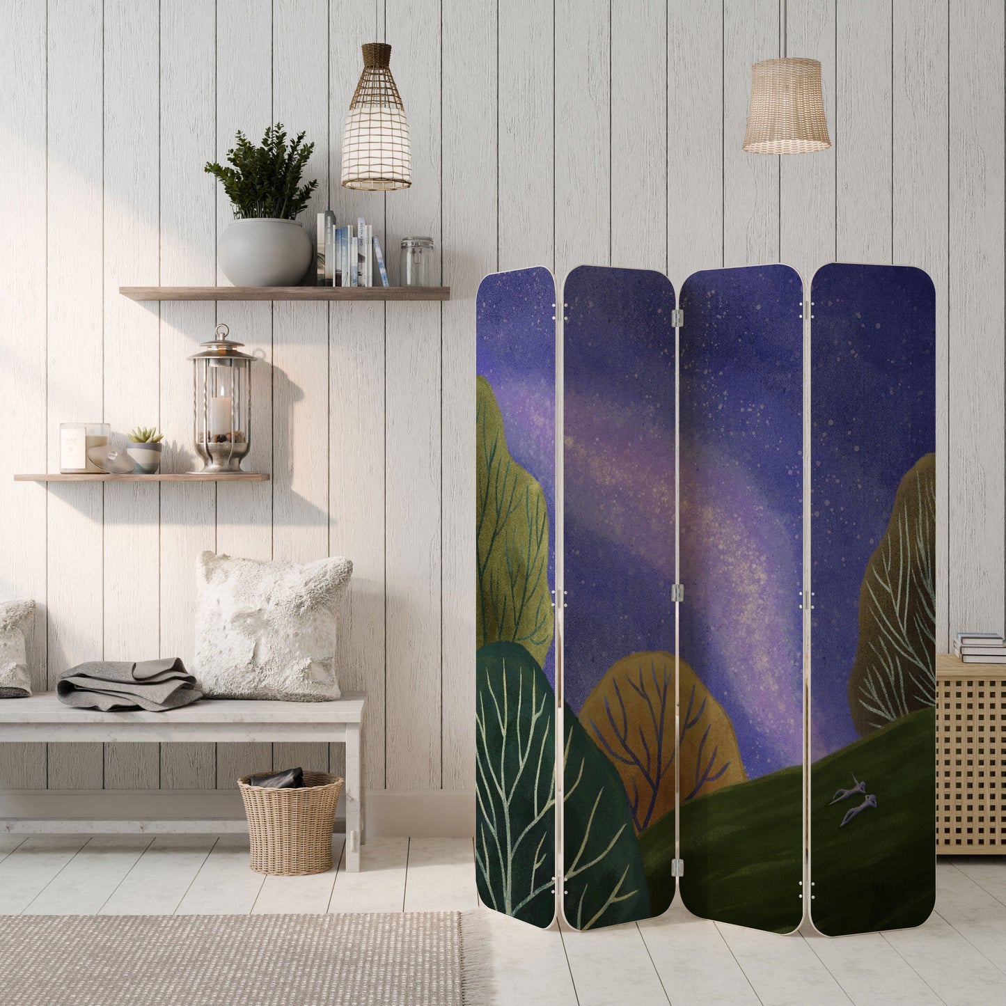 STARLIT VIBE 4-Panel Plywood Room Divider