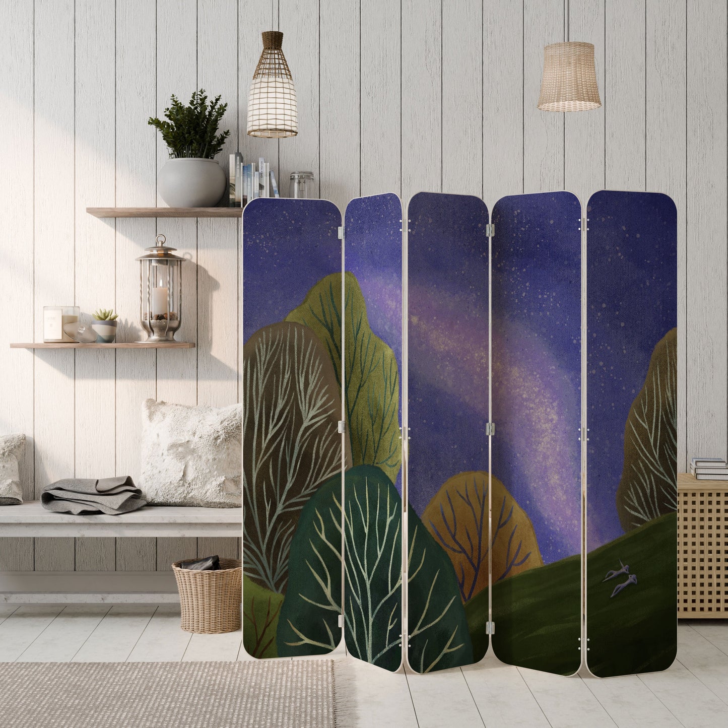 STARLIT VIBE 5-Panel Plywood Room Divider