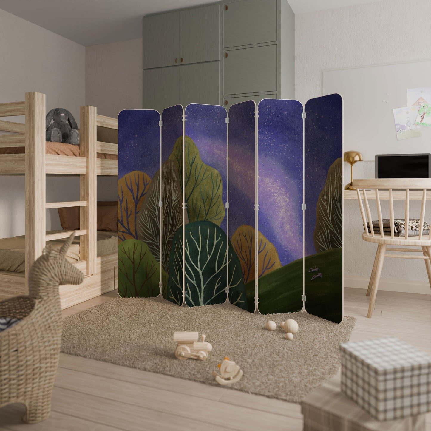 STARLIT VIBE 6-Panel Plywood Room Divider