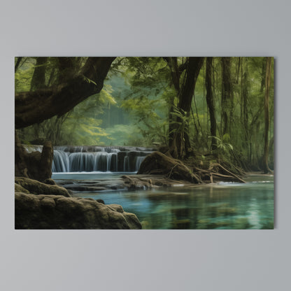 TRANQUIL WATERFALL ESCAPE Stampa su tela orizzontale