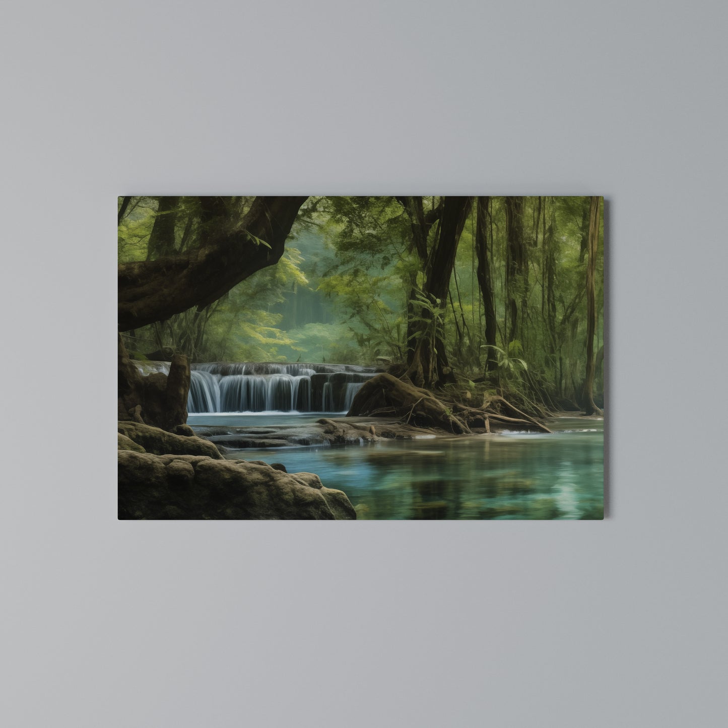 TRANQUIL WATERFALL ESCAPE Stampa su tela orizzontale