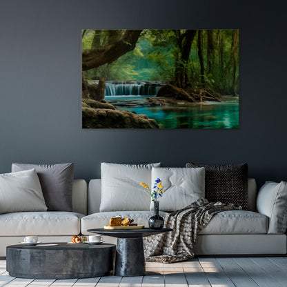 TRANQUIL WATERFALL ESCAPE Stampa su tela orizzontale