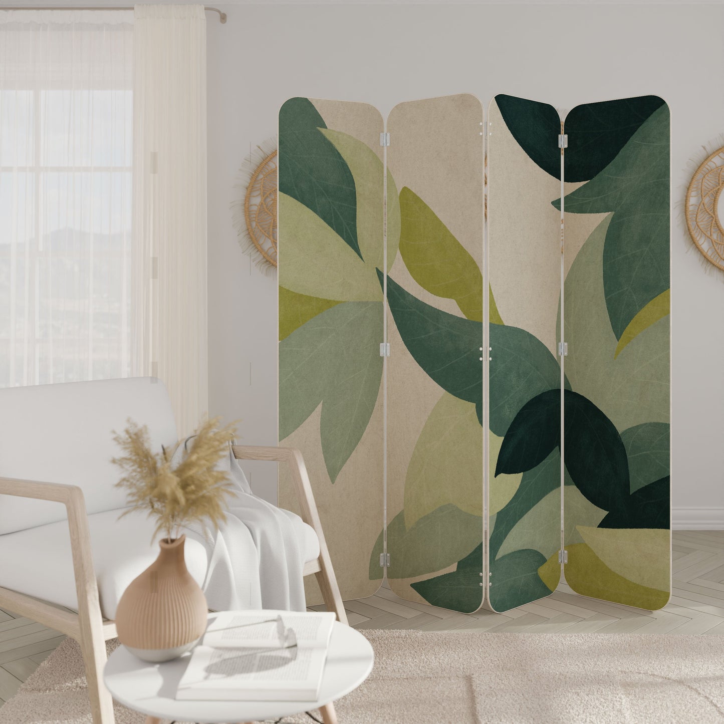 LEAFY VIBRATION 4-Panel Plywood Room Divider