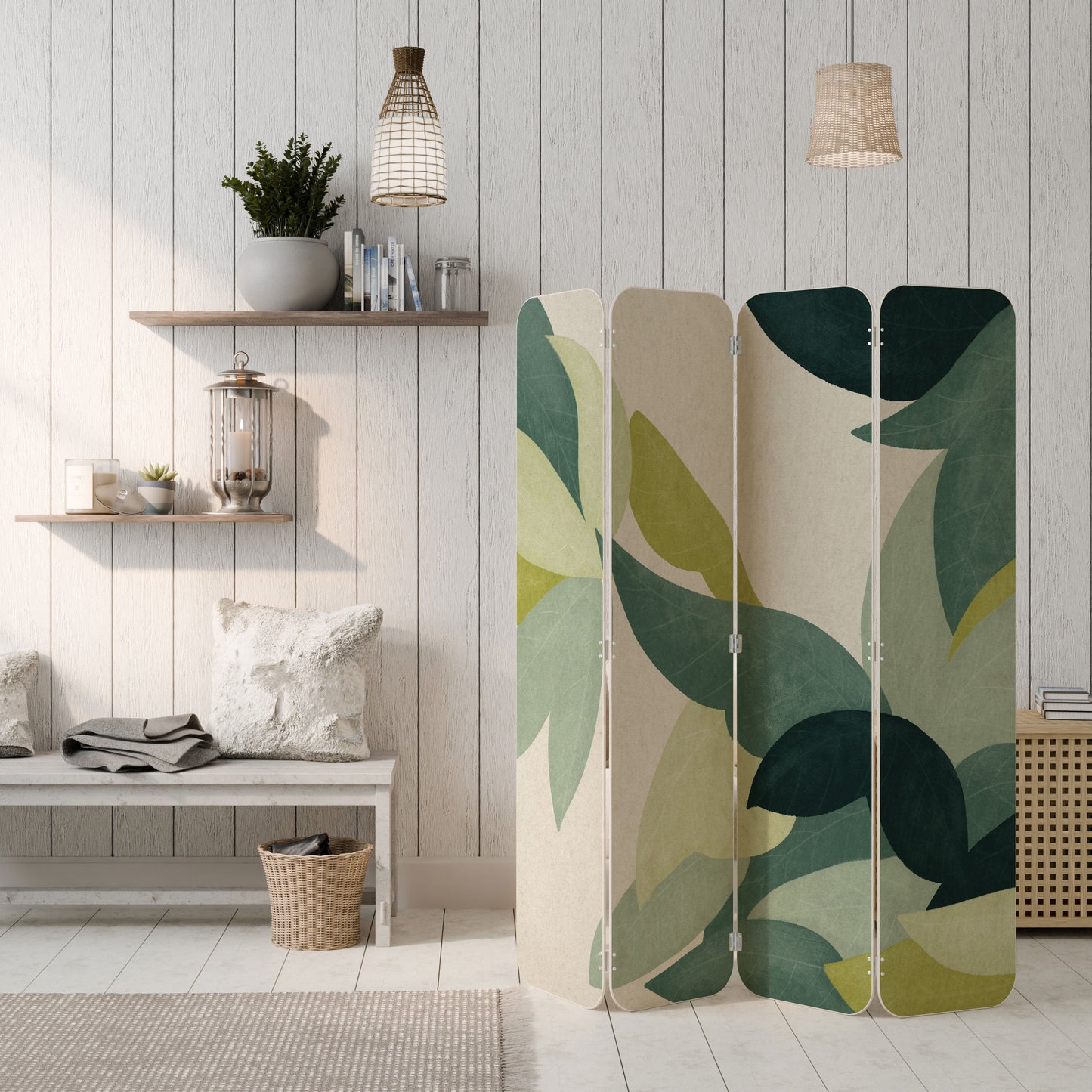 LEAFY VIBRATION 4-Panel Plywood Room Divider