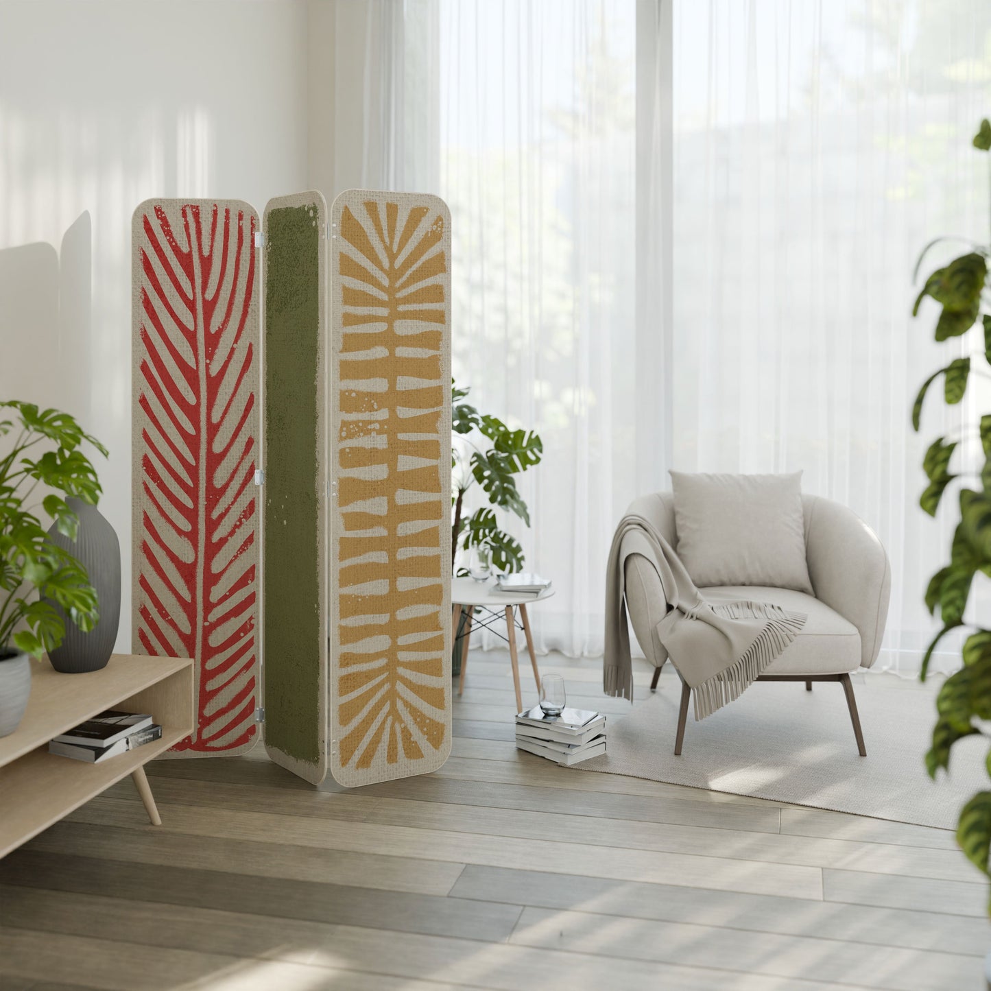 GREENERY WALK 3-Panel Plywood Room Divider