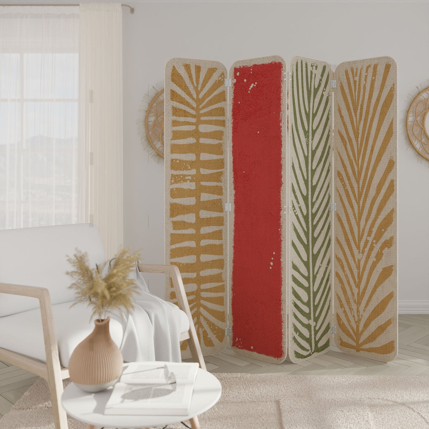 GREENERY WALK 4-Panel Plywood Room Divider