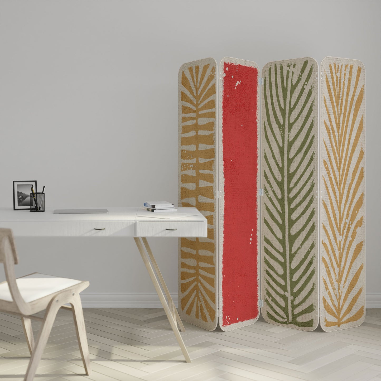 GREENERY WALK 4-Panel Plywood Room Divider