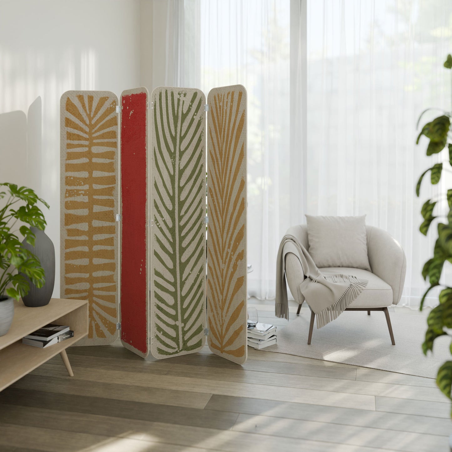 GREENERY WALK 4-Panel Plywood Room Divider