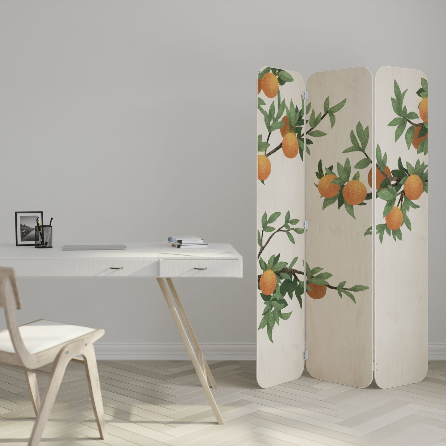 GORGEOUS ORANGE 3-Panel Plywood Room Divider