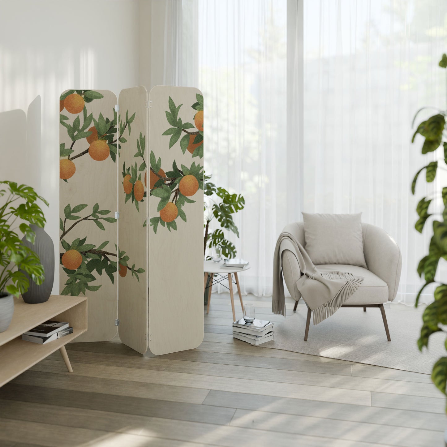 GORGEOUS ORANGE 3-Panel Plywood Room Divider