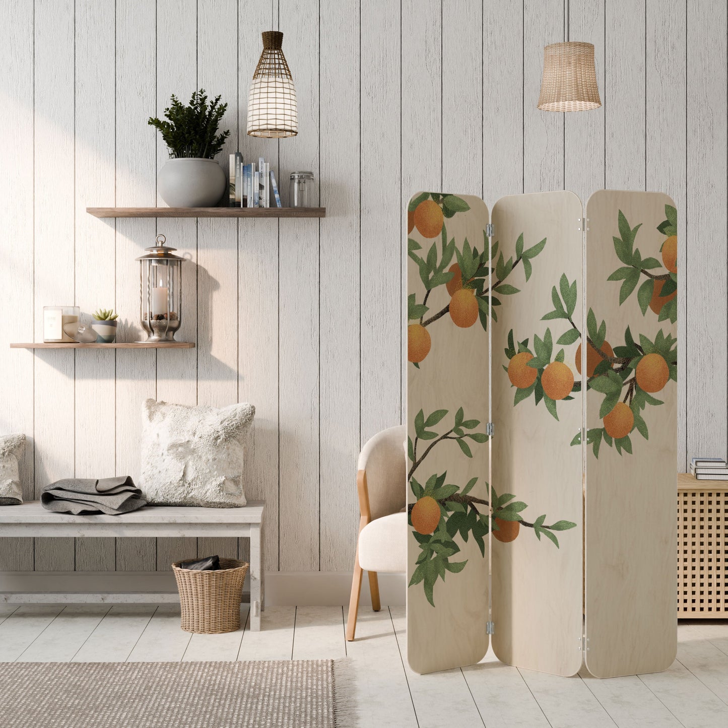 GORGEOUS ORANGE 3-Panel Plywood Room Divider