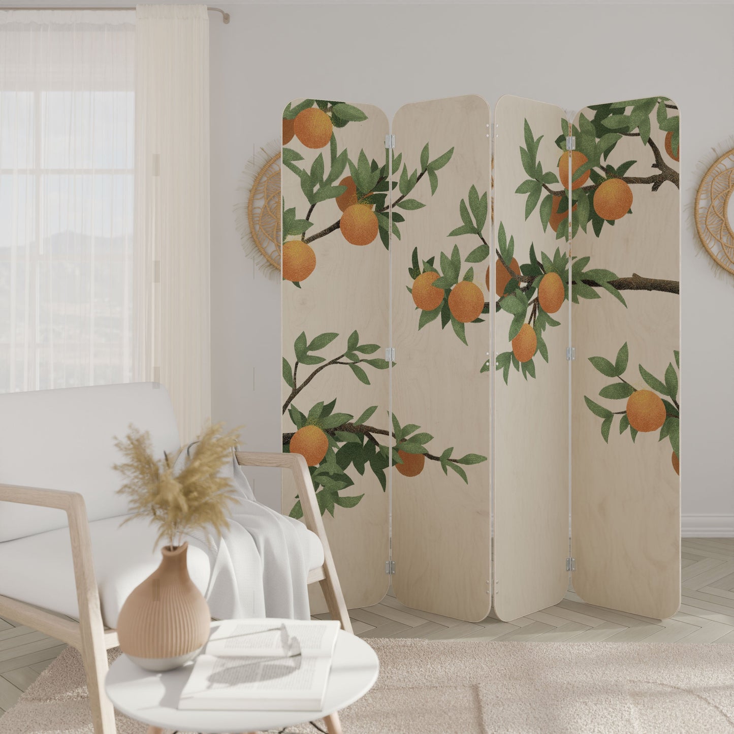 GORGEOUS ORANGE 4-Panel Plywood Room Divider